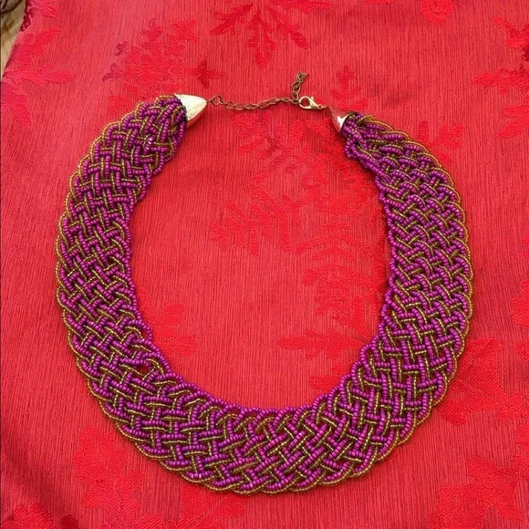 Bib Choker PreOwned. Braided Purple Bronze Resin Beads 9”+1” ext Adorable - Picture 4 of 7